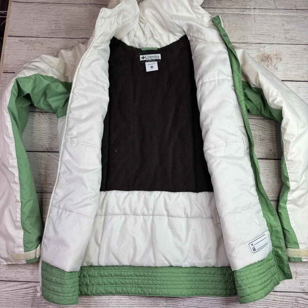 Columbia Youth 18/20 Hooded Winter‎ Coat Jacket White Green Fleece Lined READ
